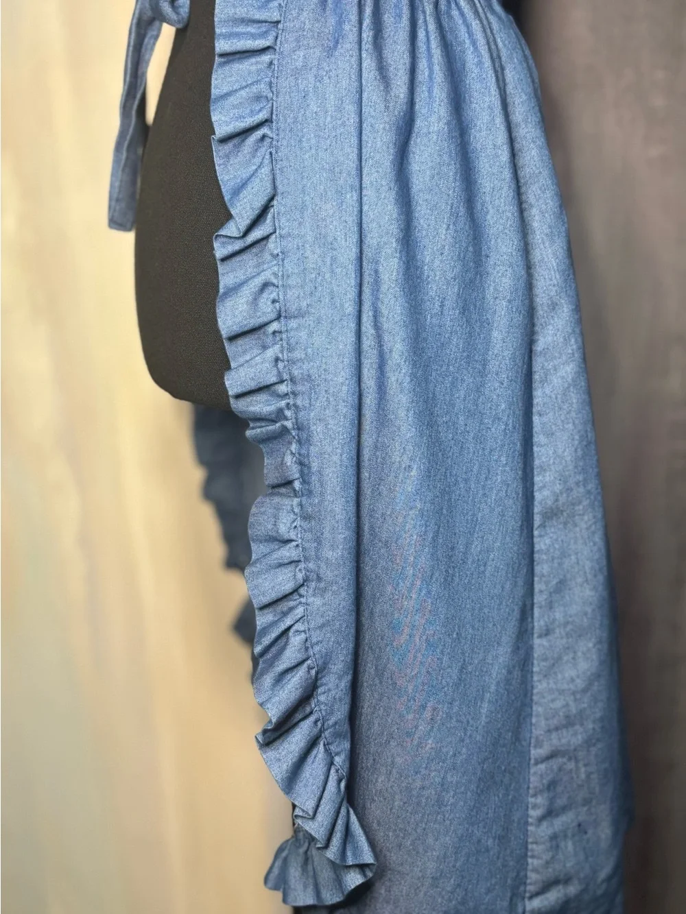 100% Cotton Chambray Wrap Apron Skirt Ruffle Trim Cottagecore Prairie Boho One S